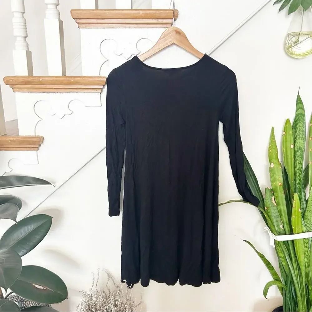 American Eagle Soft & Sexy Lace Up Long Sleeve Swing Dress Black Size S Small - Picture 3 of 5